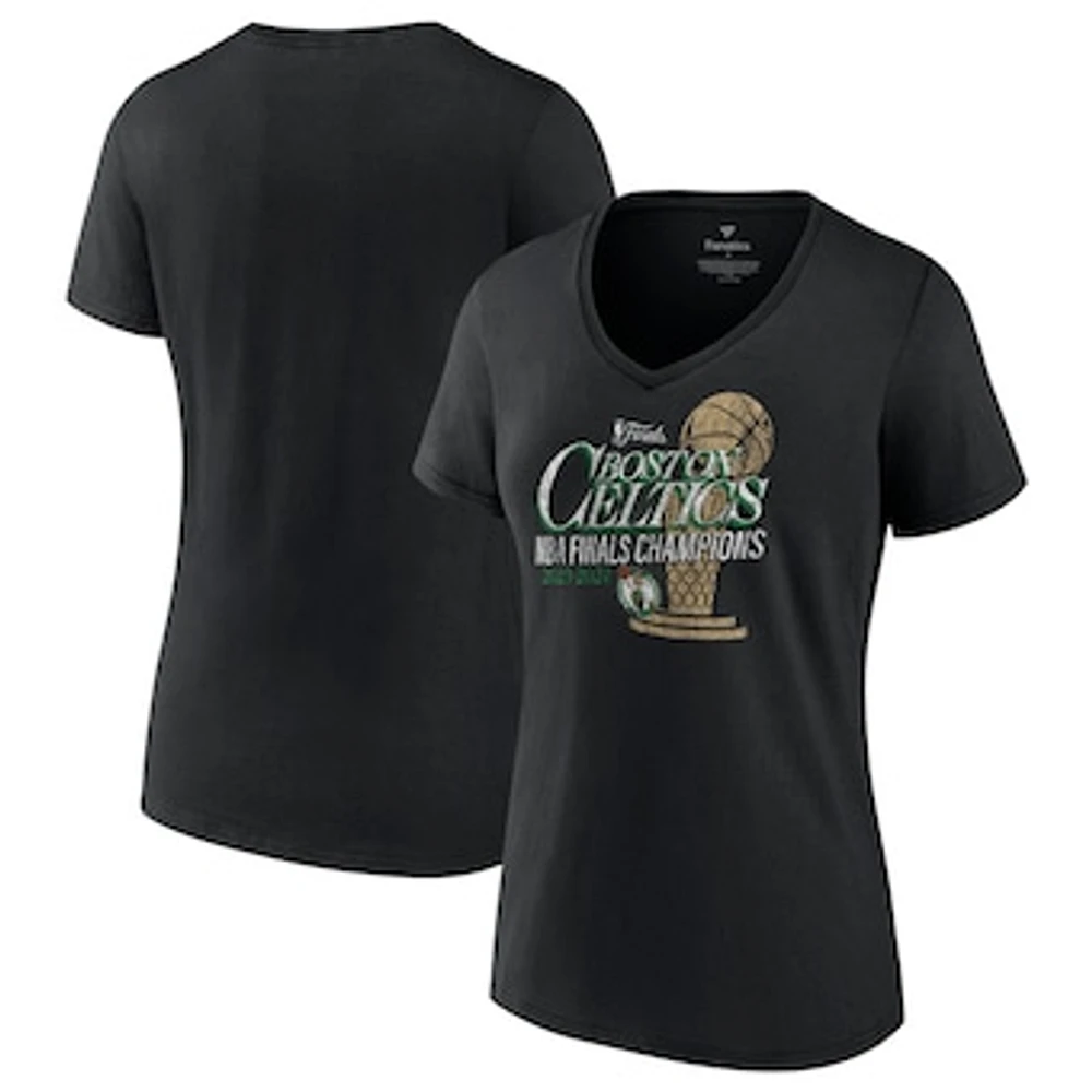 Women's Fanatics Black Boston Celtics 2024 NBA Finals Champions Fast Break Finish Trophy V-Neck T-Shirt