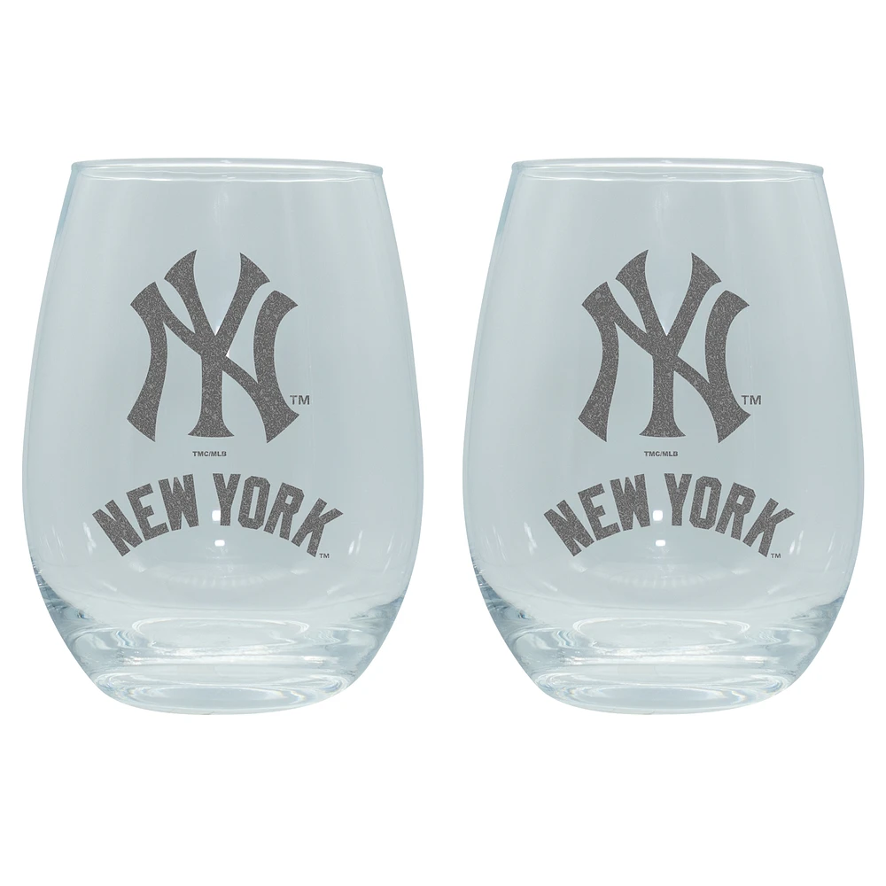 The Memory Company New York Yankees 2-Pack 15oz. Stemless Wine Glass Set