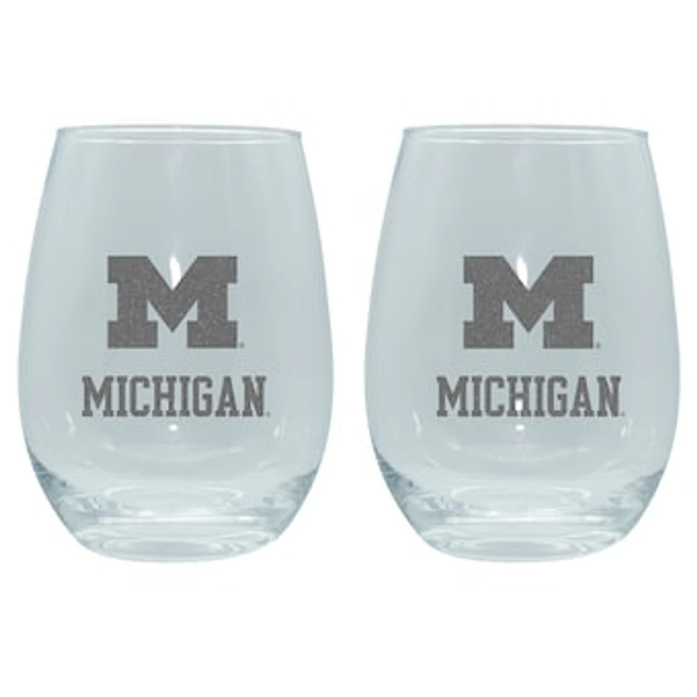 The Memory Company Michigan Wolverines 2-Pack 15oz. Stemless Wine Glass Set