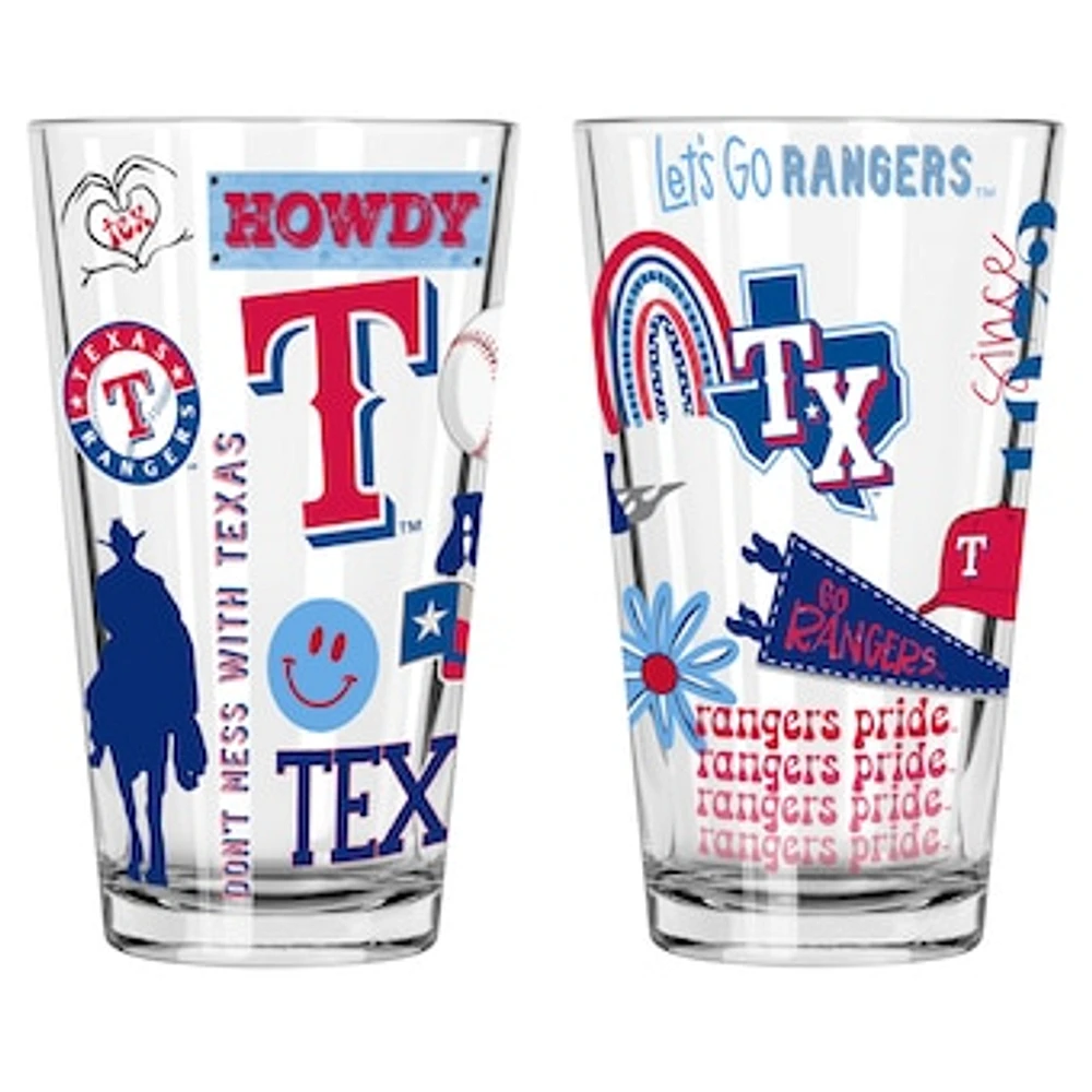 The Memory Company Texas Rangers 2-Pack 16oz. Pint Glass Loco Design Set