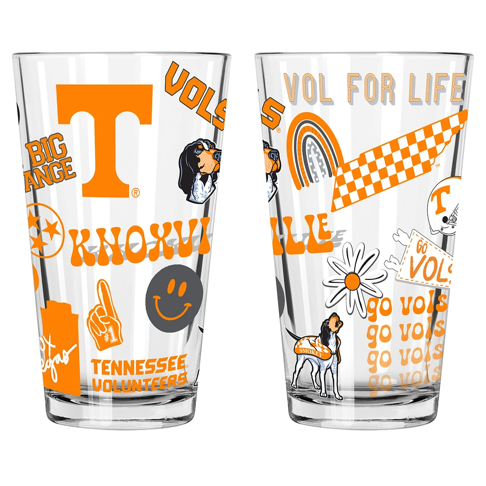 The Memory Company Tennessee Volunteers 2-Pack 16oz. Pint Glass Loco Design Set