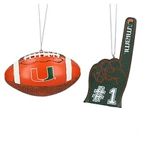 The Memory Company Miami Hurricanes Two-Pack Football & Foam Finger Ornament Set