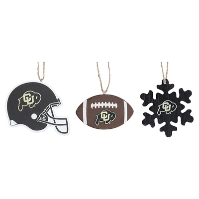 The Memory Company Colorado Buffaloes Three-Pack Helmet, Football & Snowflake Ornament Set