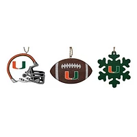 The Memory Company Miami Hurricanes Three-Pack Helmet, Football & Snowflake Ornament Set