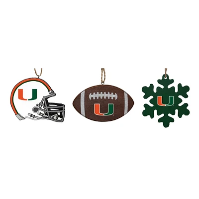 The Memory Company Miami Hurricanes Three-Pack Helmet, Football & Snowflake Ornament Set