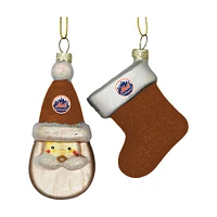 New York Mets Two-Pack Santa & Stocking Blown Glass Ornament Set