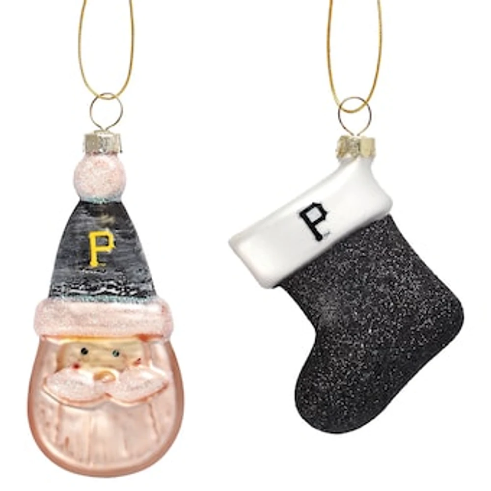 Pittsburgh Pirates Two-Pack Santa & Stocking Blown Glass Ornament Set