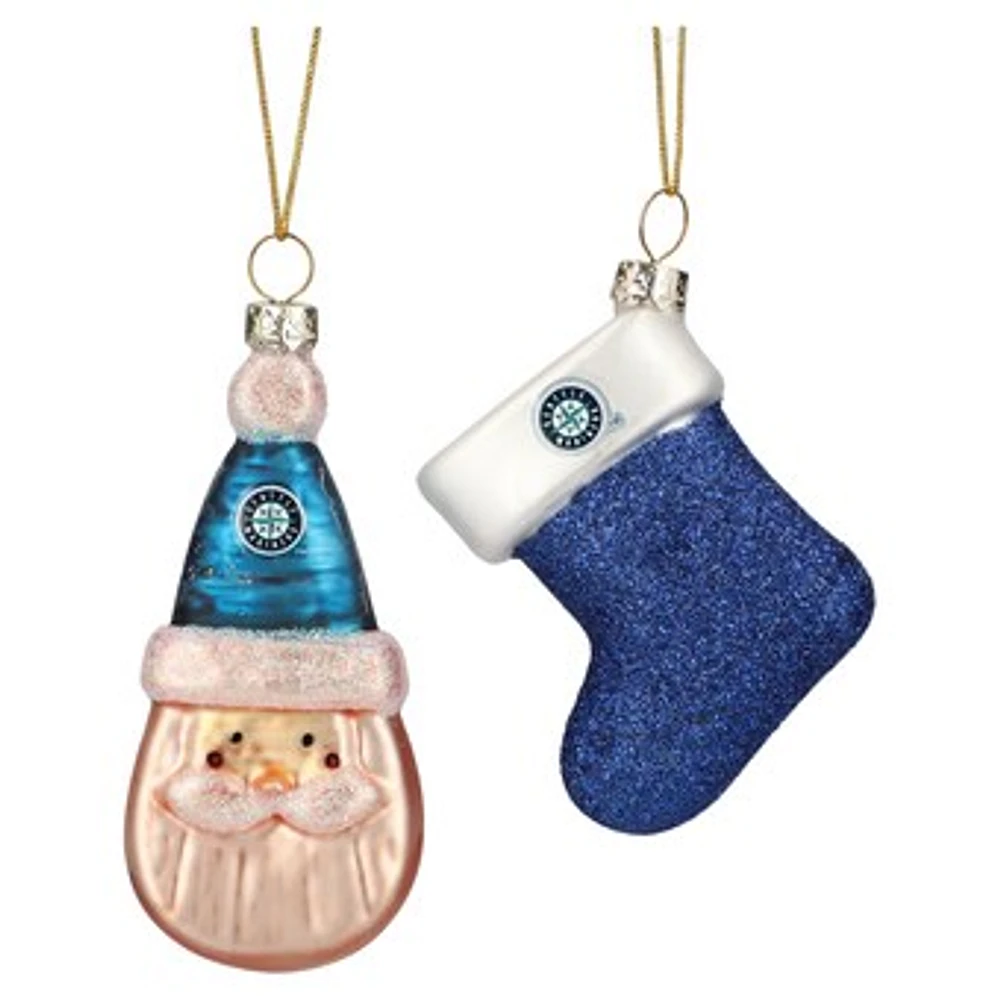 Seattle Mariners Two-Pack Santa & Stocking Blown Glass Ornament Set