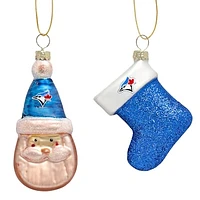 Toronto Blue Jays Two-Pack Santa & Stocking Blown Glass Ornament Set