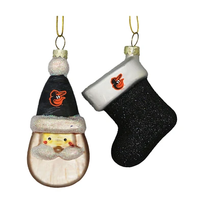 Baltimore Orioles Two-Pack Santa & Stocking Blown Glass Ornament Set