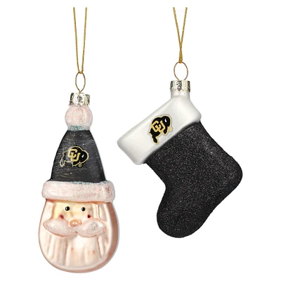 Colorado Buffaloes Two-Pack Santa & Stocking Blown Glass Ornament Set