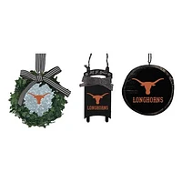 The Memory Company Texas Longhorns Three-Pack Wreath, Sled & Circle Ornament Set