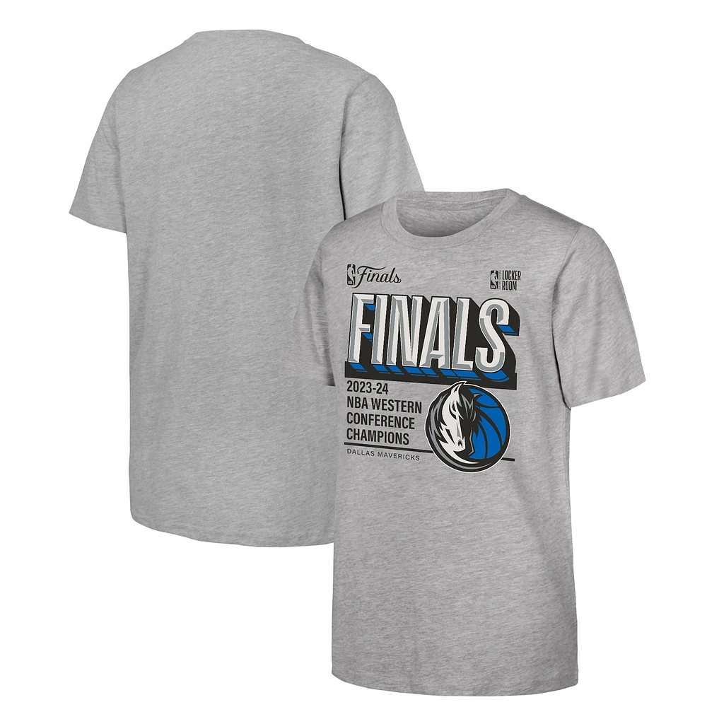 Youth Fanatics Heather Gray Dallas Mavericks 2024 Western Conference Champions Locker Room T-Shirt