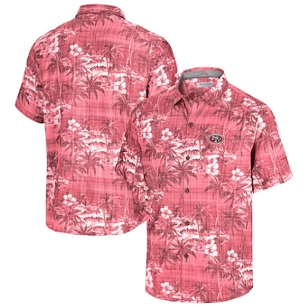 Men's Tommy Bahama Scarlet San Francisco 49ers Coconut Point Isla Palmetta Camp Button-Up Shirt