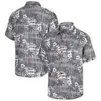 Men's Tommy Bahama Black Miami Dolphins Coconut Point Isla Palmetta Camp Button-Up Shirt