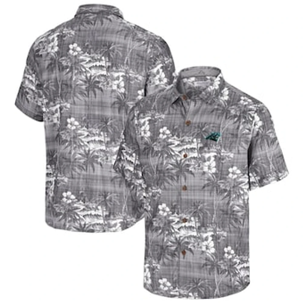 Men's Tommy Bahama Black Carolina Panthers Coconut Point Isla Palmetta Camp Button-Up Shirt