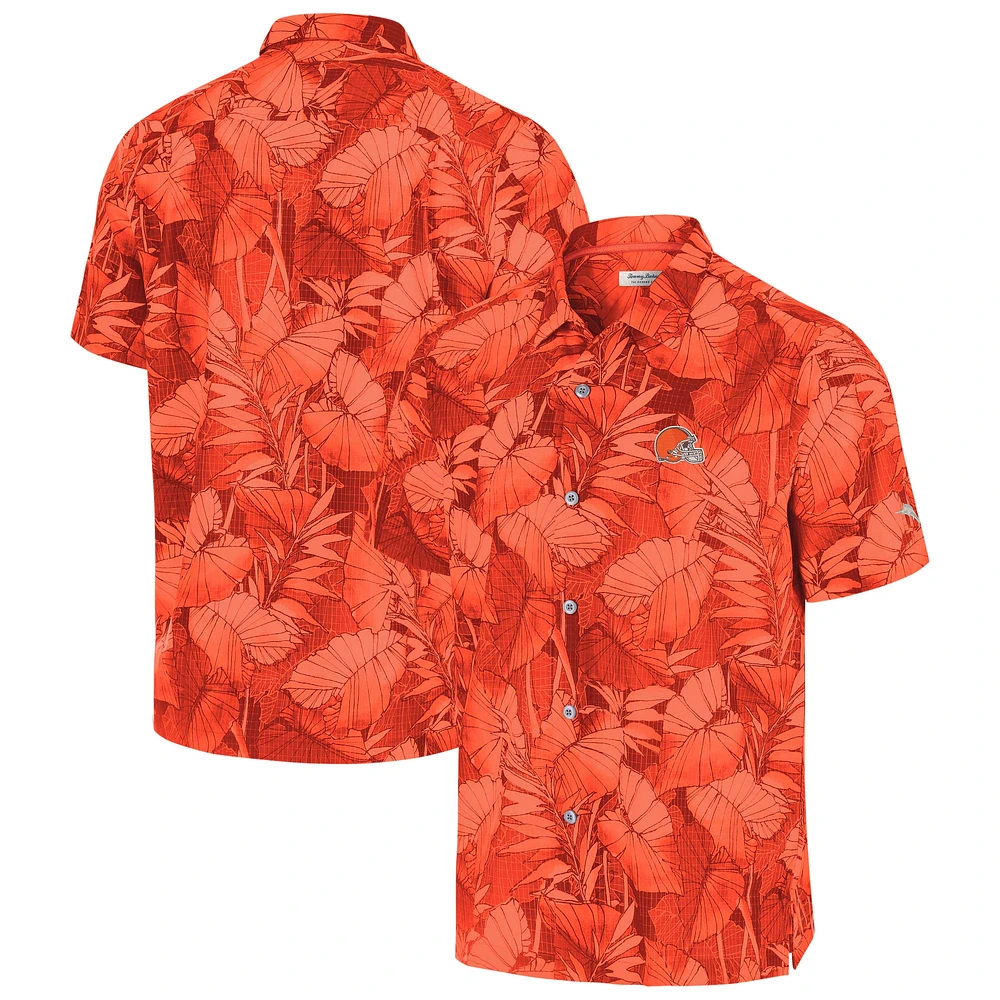 Men's Tommy Bahama Orange Cleveland Browns Coast Nuevo Fronds Camp Button-Up Shirt