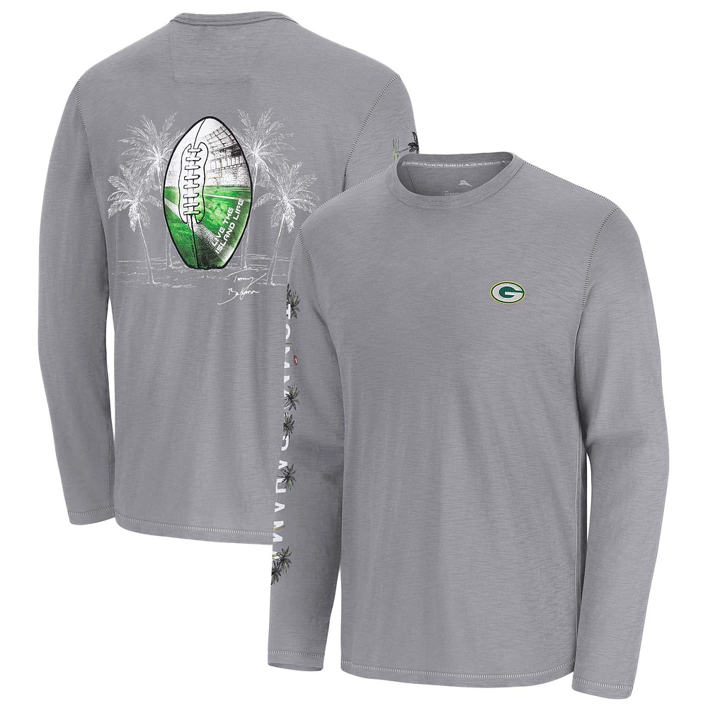 Men's Tommy Bahama  Gray Green Bay Packers Oasis Endzone Lux Long Sleeve T-Shirt