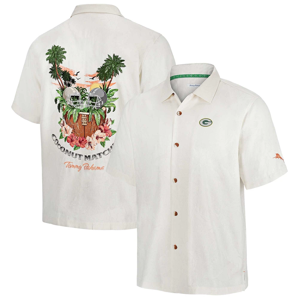 Men's Tommy Bahama White Green Bay Packers Coconut Matchup Camp Button-Up Shirt