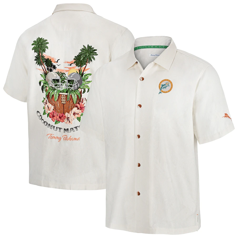 Men's Tommy Bahama White Miami Dolphins Coconut Matchup Camp Throwback Button-Up Shirt