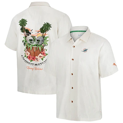 Men's Tommy Bahama White Miami Dolphins Coconut Matchup Camp Throwback Button-Up Shirt