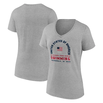 Women's Gray USA Swimming 2024 U.S. Olympic Team Trials Arch V-Neck T-Shirt