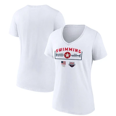 Women's White USA Swimming 2024 U.S. Olympic Team Trials Laps V-Neck T-Shirt