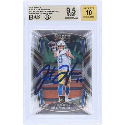 Justin Herbert Los Angeles Chargers Autographed 2020 Panini Select #244 Beckett Fanatics Witnessed Authenticated 9.5/10 Rookie Card
