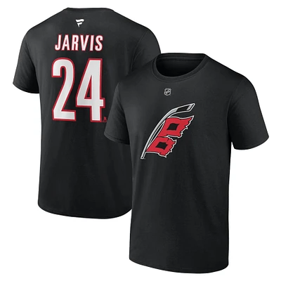 Men's Fanatics Seth Jarvis Black Carolina Hurricanes Authentic Stack Name & Number T-Shirt