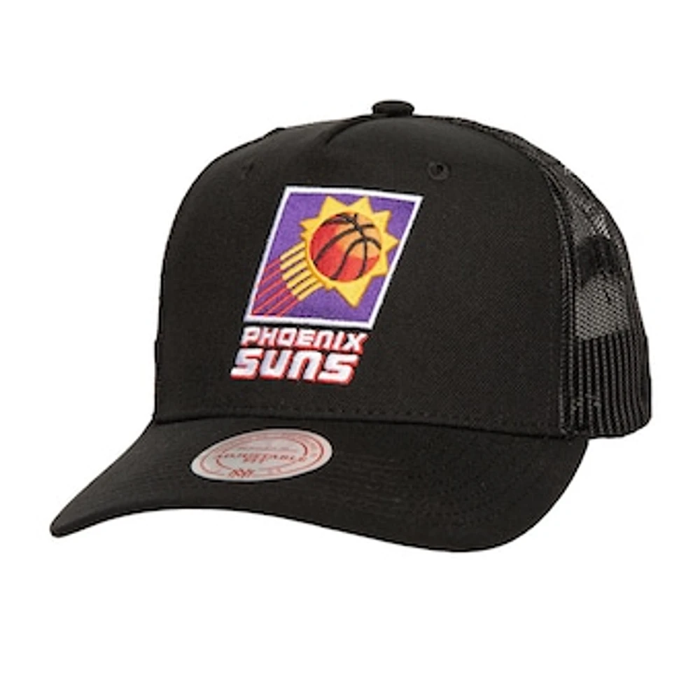 Men's Mitchell & Ness Black Phoenix Suns Monogram Allover Logo Mesh Trucker Adjustable Hat