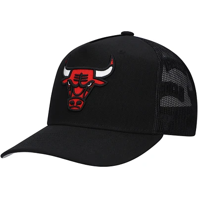 Men's Mitchell & Ness Black Chicago Bulls Monogram Allover Logo Mesh Trucker Adjustable Hat