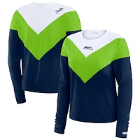 Women's WEAR by Erin Andrews College Navy/Neon Green Seattle Seahawks Chevron Tri-Blend Long Sleeve T-Shirt