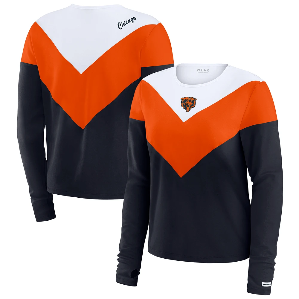 Women's WEAR by Erin Andrews Navy/Orange Chicago Bears Chevron Tri-Blend Long Sleeve T-Shirt