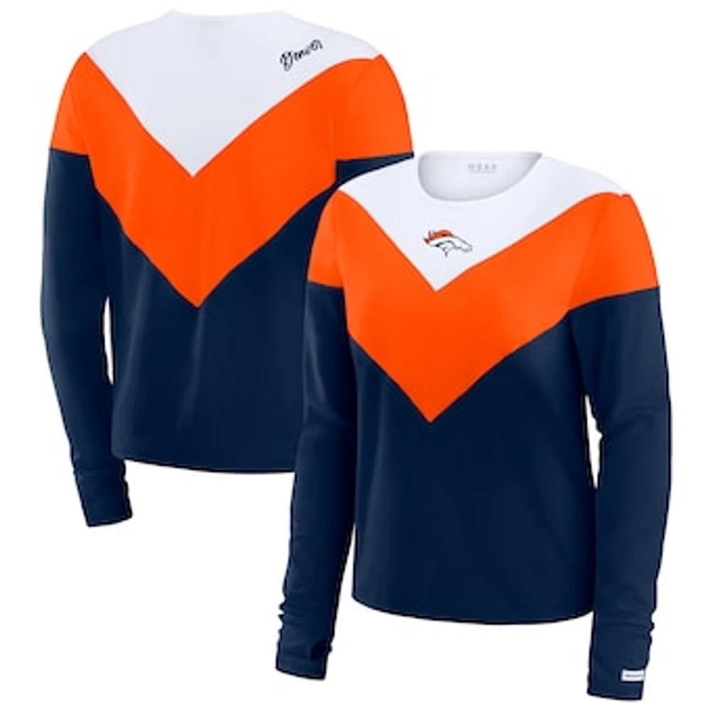 Women's WEAR by Erin Andrews Navy/Orange Denver Broncos Chevron Tri-Blend Long Sleeve T-Shirt