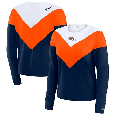 Women's WEAR by Erin Andrews Navy/Orange Denver Broncos Chevron Tri-Blend Long Sleeve T-Shirt