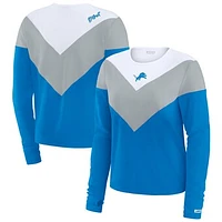 Women's WEAR by Erin Andrews Blue/Silver Detroit Lions Chevron Tri-Blend Long Sleeve T-Shirt