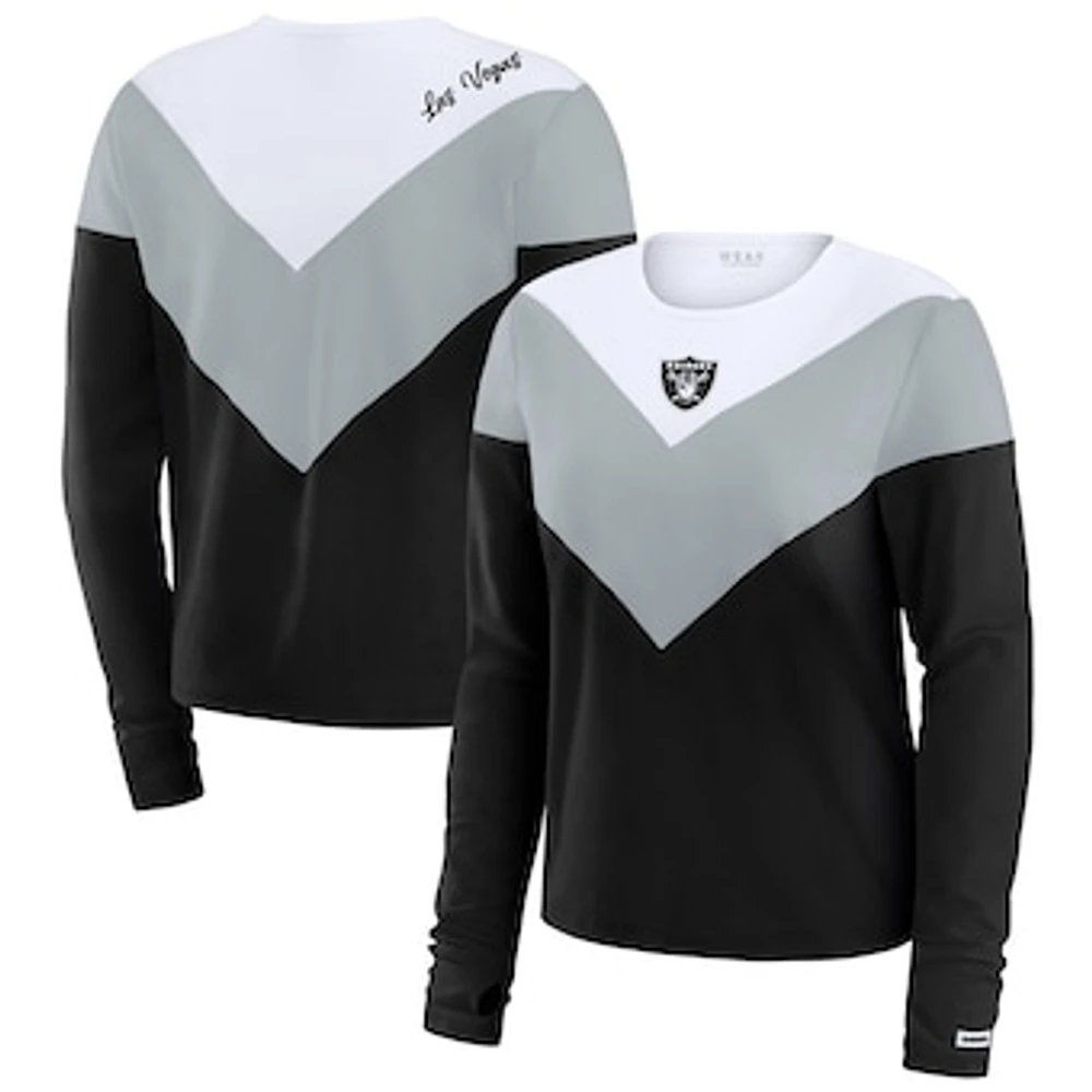 Women's WEAR by Erin Andrews Black/Silver Las Vegas Raiders Chevron Tri-Blend Long Sleeve T-Shirt