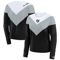 Women's WEAR by Erin Andrews Black/Silver Las Vegas Raiders Chevron Tri-Blend Long Sleeve T-Shirt