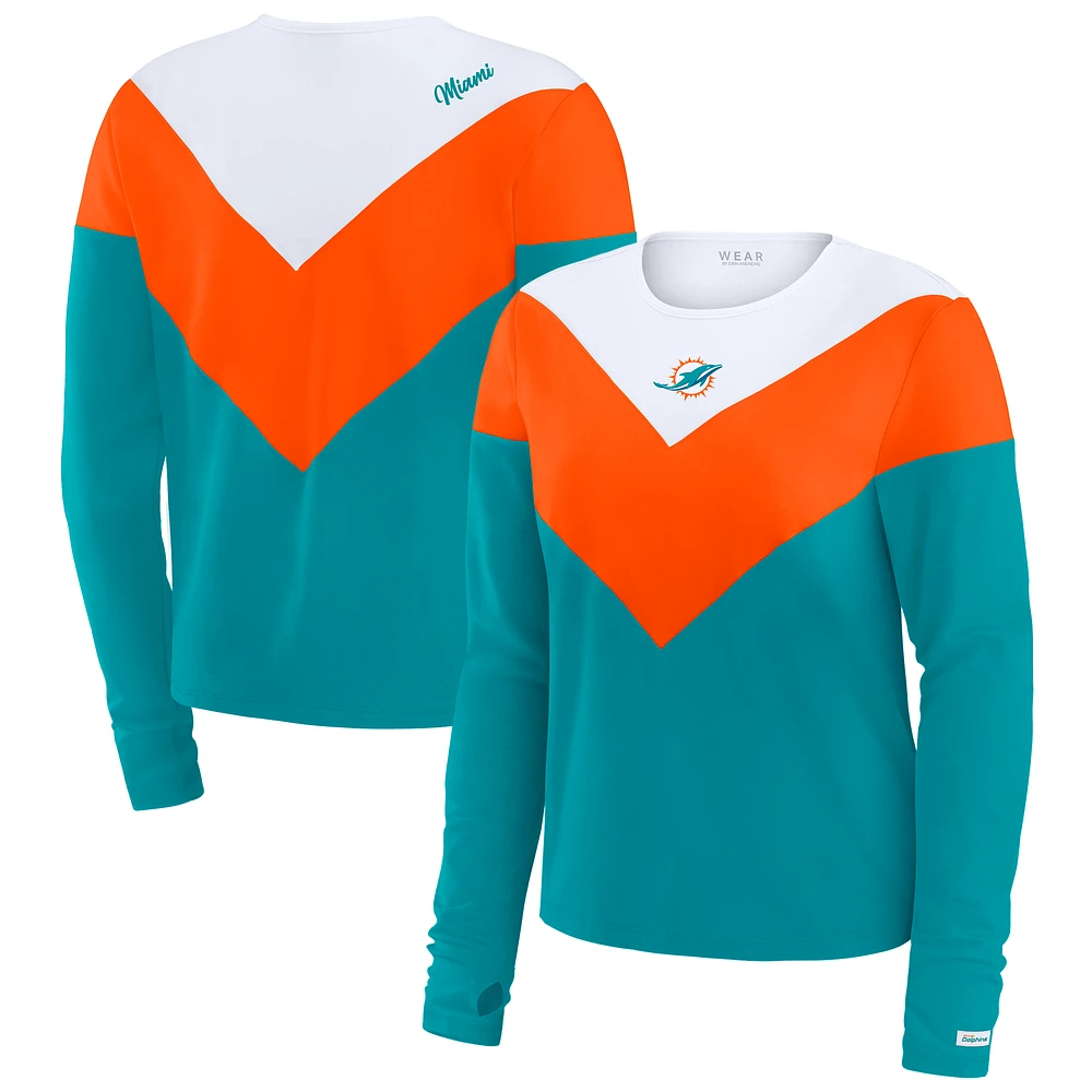 Women's WEAR by Erin Andrews Aqua/Orange Miami Dolphins Chevron Tri-Blend Long Sleeve T-Shirt