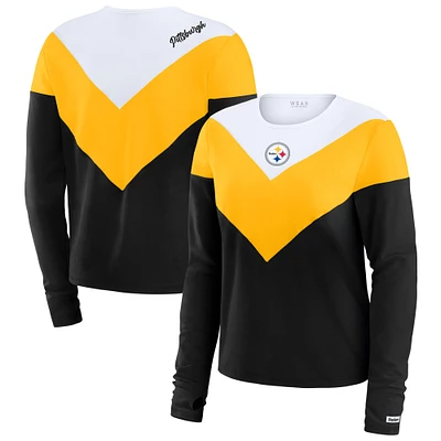 Women's WEAR by Erin Andrews Black/Gold Pittsburgh Steelers Chevron Tri-Blend Long Sleeve T-Shirt