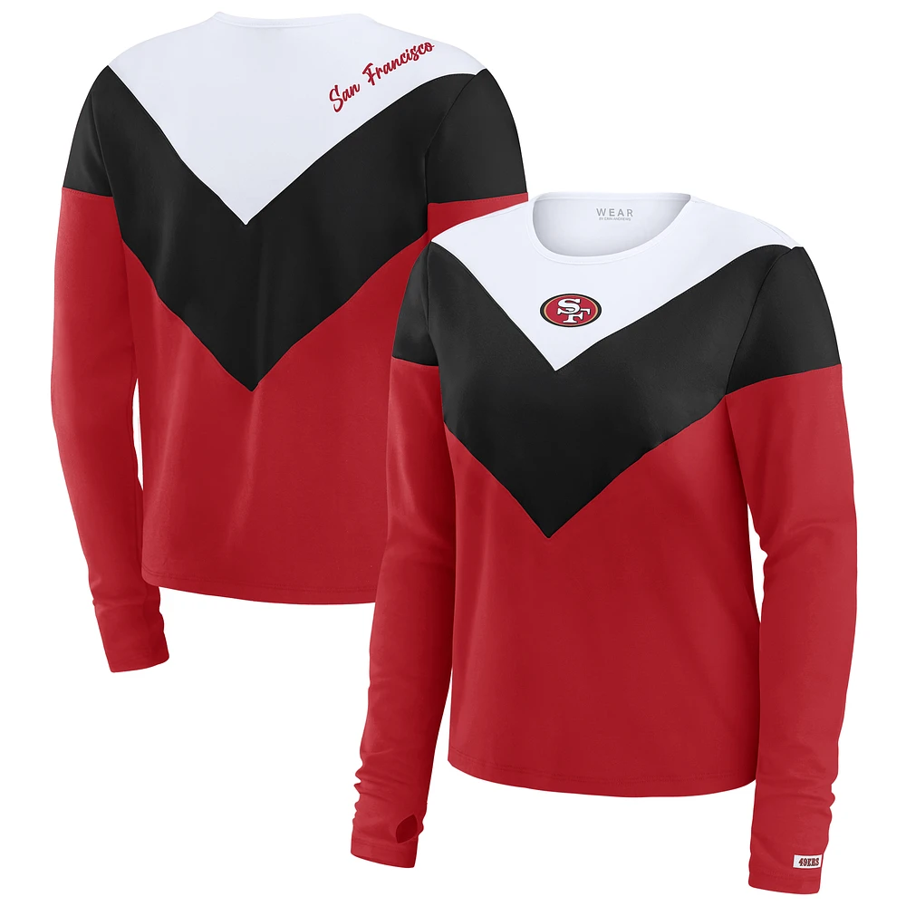 Women's WEAR by Erin Andrews Scarlet/Black San Francisco 49ers Chevron Tri-Blend Long Sleeve T-Shirt