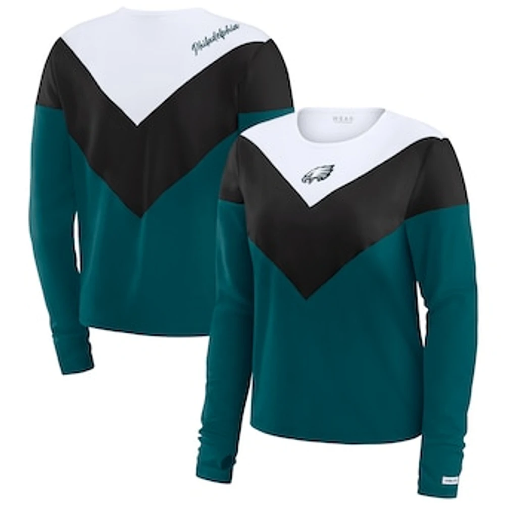 Women's WEAR by Erin Andrews Midnight Green/Black Philadelphia Eagles Plus Chevron Tri-Blend Long Sleeve T-Shirt