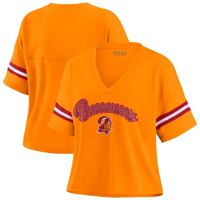 Women's WEAR by Erin Andrews Orange Tampa Bay Buccaneers Color Block Boxy V-Neck T-Shirt