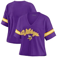 Women's WEAR by Erin Andrews Purple Minnesota Vikings Color Block Boxy V-Neck T-Shirt