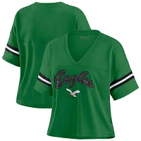 Women's WEAR by Erin Andrews Kelly Green Philadelphia Eagles Plus Color Block Boxy V-Neck T-Shirt