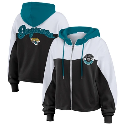 Women's WEAR by Erin Andrews Black/White Jacksonville Jaguars Color Block Full-Zip Hoodie