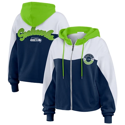 Women's WEAR by Erin Andrews College Navy/White Seattle Seahawks Color Block Full-Zip Hoodie