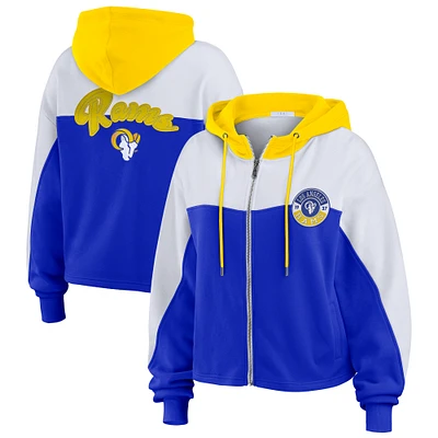 Women's WEAR by Erin Andrews Royal/White Los Angeles Rams Color Block Full-Zip Hoodie