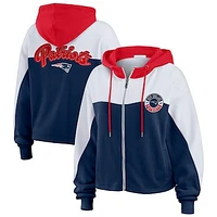 Women's WEAR by Erin Andrews Navy/White New England Patriots Color Block Full-Zip Hoodie