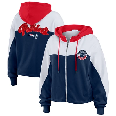 Women's WEAR by Erin Andrews Navy/White New England Patriots Color Block Full-Zip Hoodie